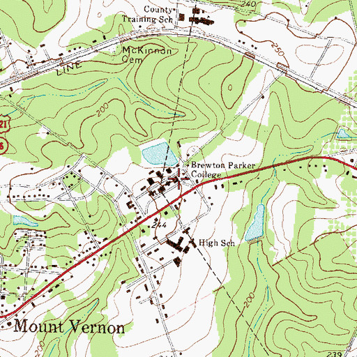 Topographic Map of Brewton - Parker College Mount Vernon Campus Mcallister Hall, GA