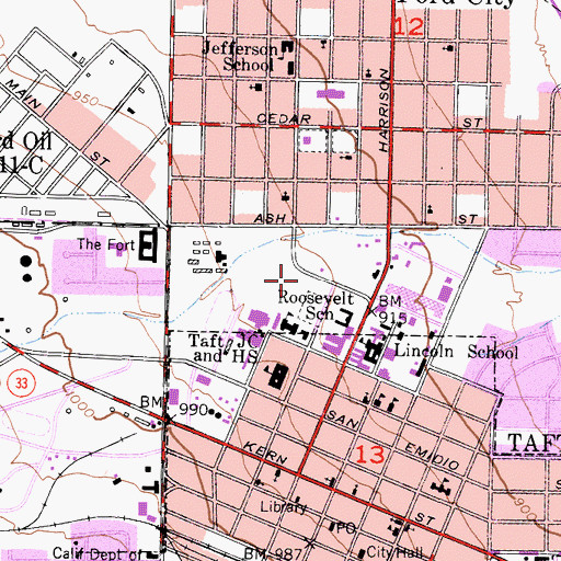 Topographic Map of Taft College, CA