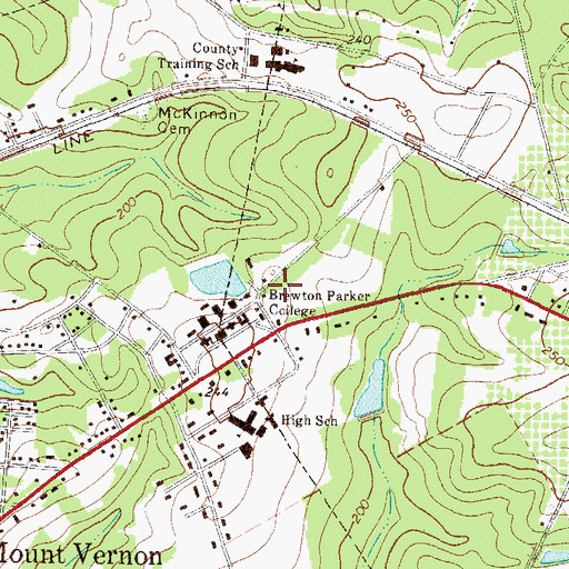 Topographic Map of Brewton - Parker College Mount Vernon Campus Dowling Hall, GA