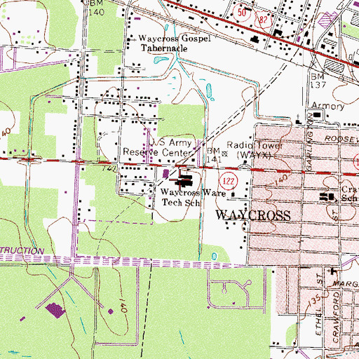 Topographic Map of Okefenokee Technical College, GA