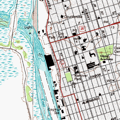 Topographic Map of Brunswick Police Department, GA