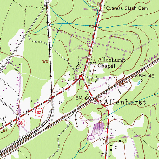 Topographic Map of Allenhurst Post Office, GA