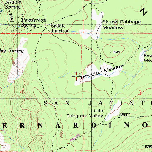 Topographic Map of Tahquitz Meadow, CA