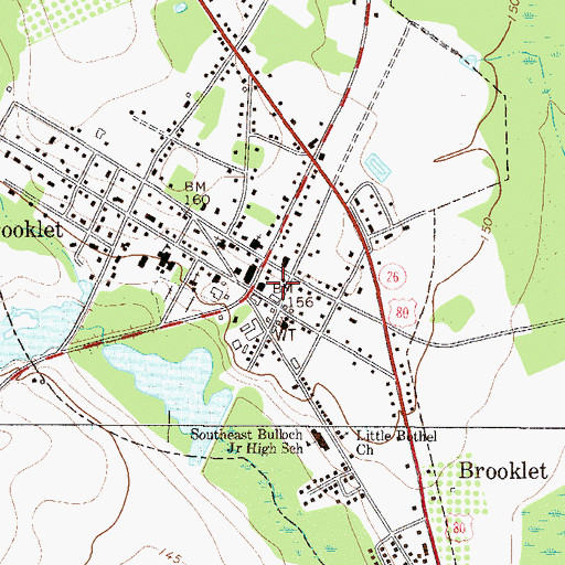 Topographic Map of Brooklet Post Office, GA