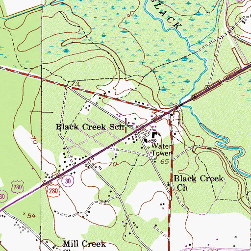 Topographic Map of Ellabell Post Office, GA