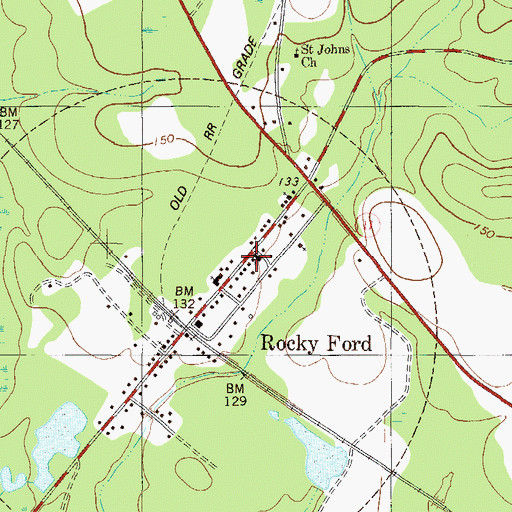 Topographic Map of Rocky Ford Baptist Church, GA