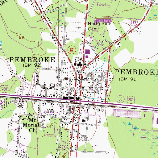 Topographic Map of Pembroke City Hall, GA