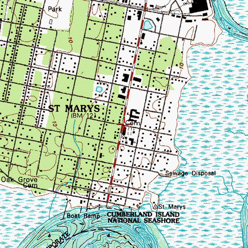 Topographic Map of Saint Marys City Hall, GA