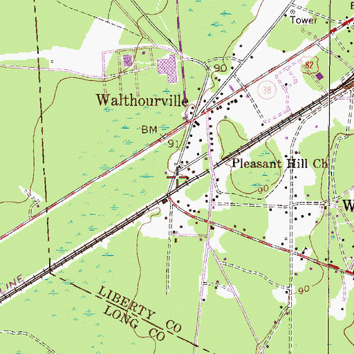 Topographic Map of Walthourville City Hall, GA