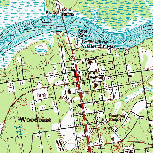 Topographic Map of Woodbine City Hall, GA