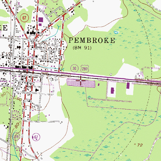 Topographic Map of Pembroke Water Pollution Control Plant, GA