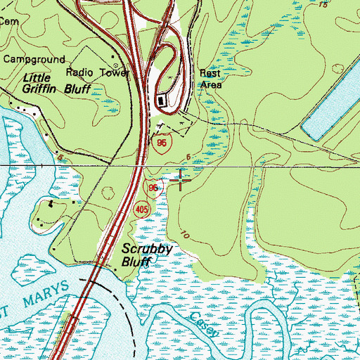 Topographic Map of Saint Marys Scrubby Bluff  Wastewater Treatment Plant, GA