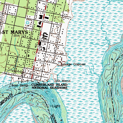 Topographic Map of Saint Marys Water Pollution Control Plant, GA
