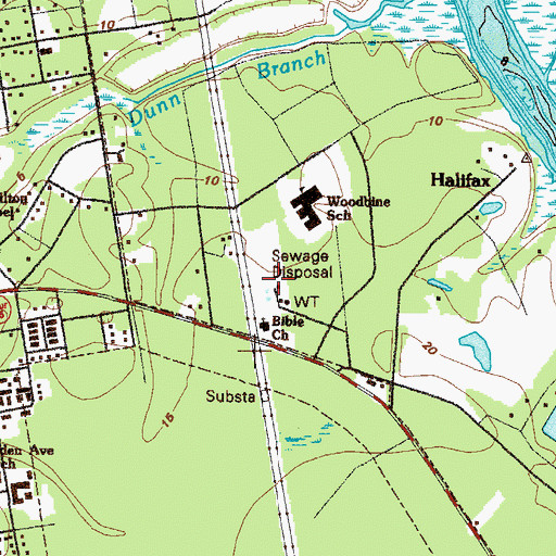 Topographic Map of Woodbine Water Pollution Control Plant, GA