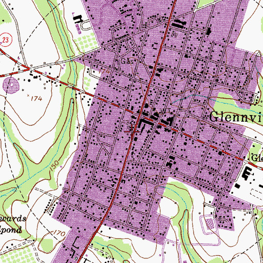 Topographic Map of Glennville Post Office, GA