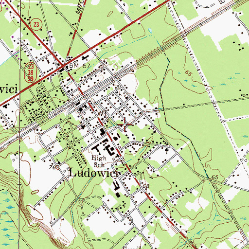 Topographic Map of Ludowici Post Office, GA