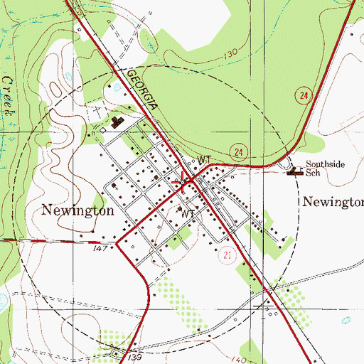 Topographic Map of Newington Post Office, GA