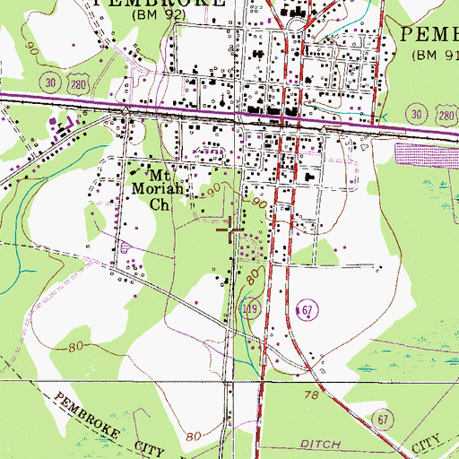 Topographic Map of Pembroke Post Office, GA