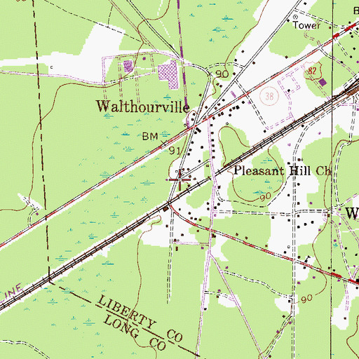 Topographic Map of Walthourville Post Office, GA