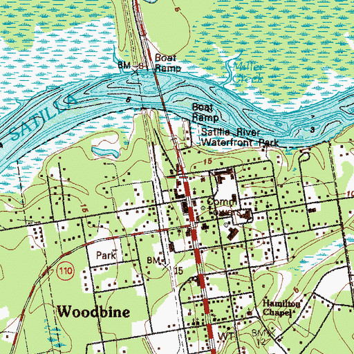 Topographic Map of Woodbine Post Office, GA
