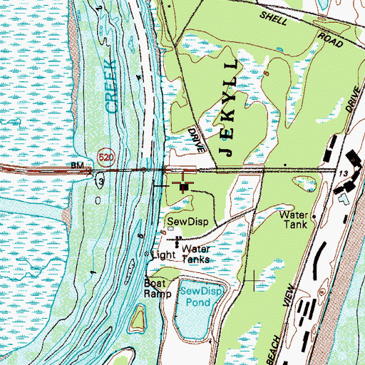 Topographic Map of Jekyll Harbor, GA