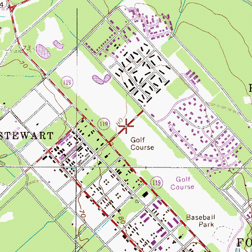 Topographic Map of Taylors Creek Golf Course, GA