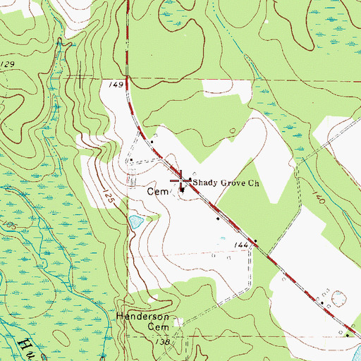 Topographic Map of Shady Grove Baptist Church, GA