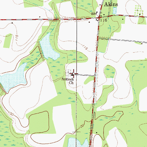 Topographic Map of Antioch Baptist Church, GA