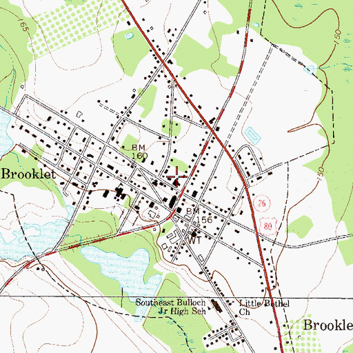 Topographic Map of Brooklet United Methodist Church, GA