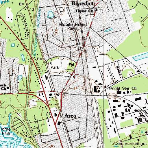 Topographic Map of Brunswick Church of God, GA