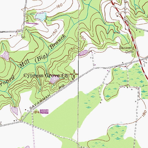Topographic Map of Green Cypress Baptist Church, GA