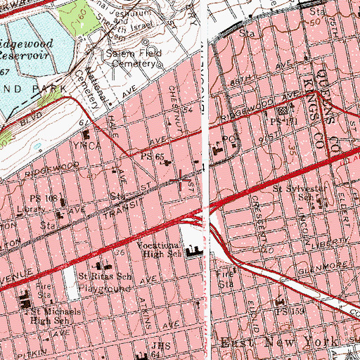 Topographic Map of Cypress Hills Senior Citizen Center, NY