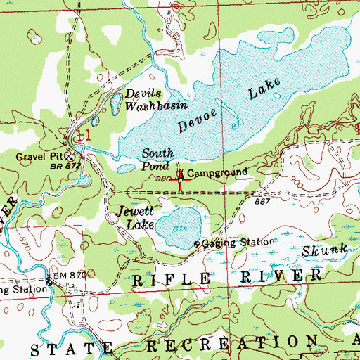 Topographic Map of Rifle River Devoe Lake Rustic Campground, MI