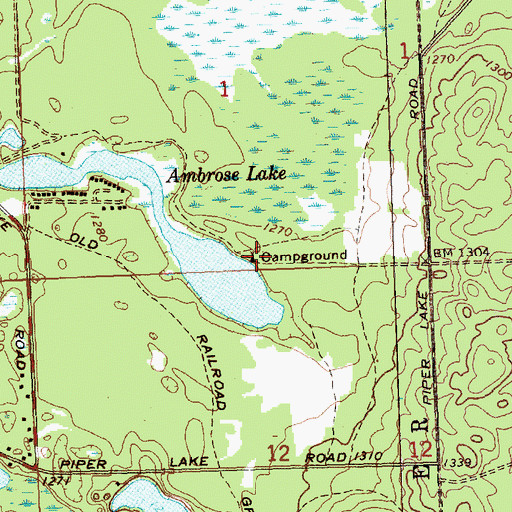 Topographic Map of Ambrose Lake State Forest Campground, MI