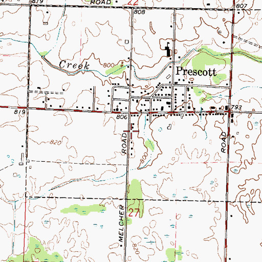 Topographic Map of Prescott Station (historical), MI