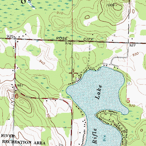 Topographic Map of Rose Township District Number Five School Historical Marker, MI