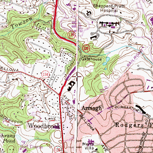 Topographic Map of Brighton Gardens of Towson Assisted Living Center, MD