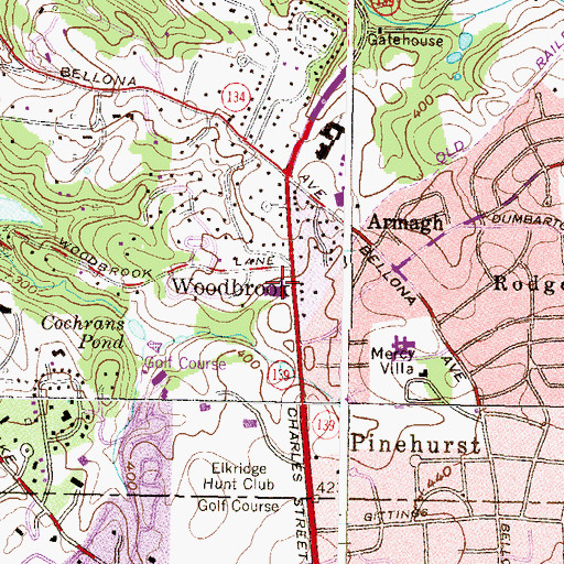 Topographic Map of Brown Memorial Woodbrook Presbyterian Church, MD