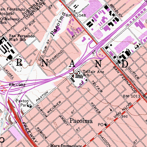 Topographic Map of Telfair Elementary School, CA