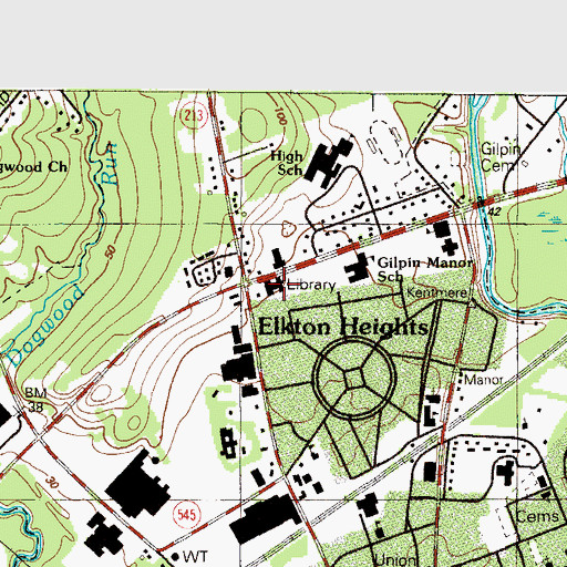Topographic Map of Cecil County Public Library - Elkton Central Branch, MD