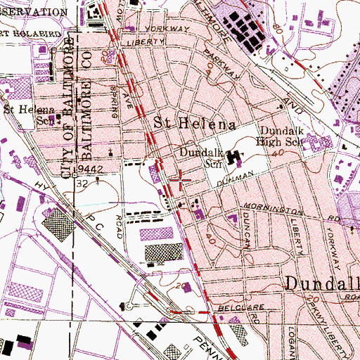 Topographic Map of Dundalk Sparrows Point Post Office, MD