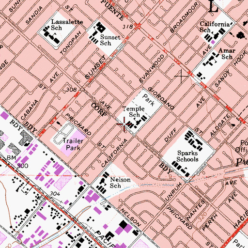 Topographic Map of Temple Elementary School, CA