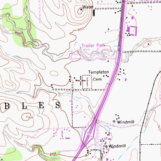 Topographic Map of Templeton Cemetery, CA