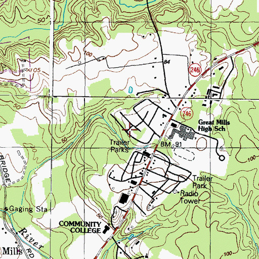 Topographic Map of Lord Calvert Mobile Home Park, MD