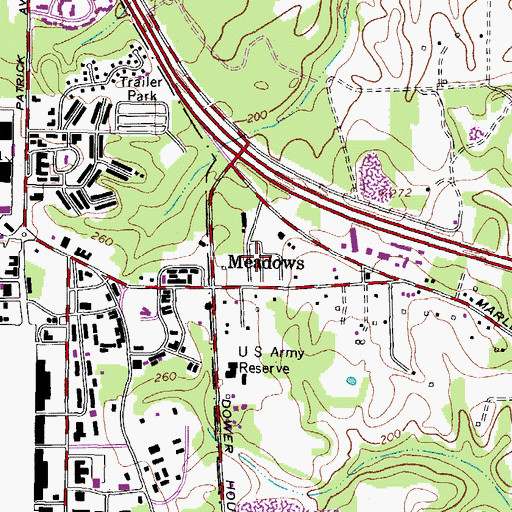 Topographic Map of Melwood Mobile Home Park, MD