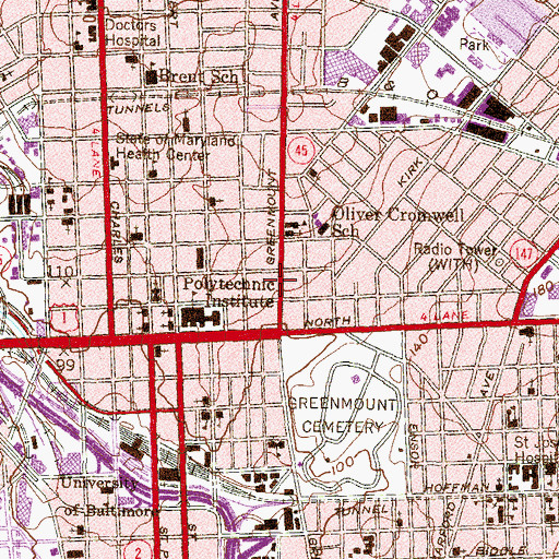 Topographic Map of Memorial Institutional Church of God, MD