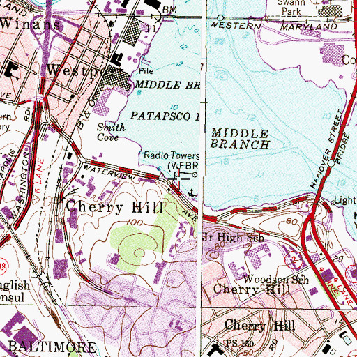 Topographic Map of Middle Branch Marina, MD
