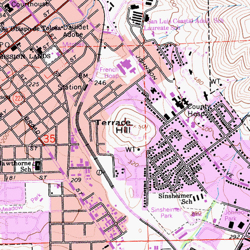 Topographic Map of Terrace Hill, CA