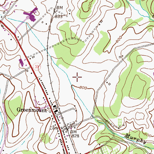 Topographic Map of Oak Mont Green Golf Course, MD