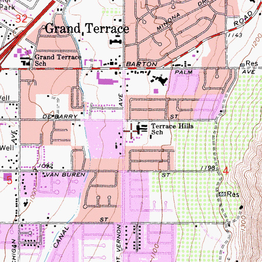Topographic Map of Terrace Hills Junior High School, CA